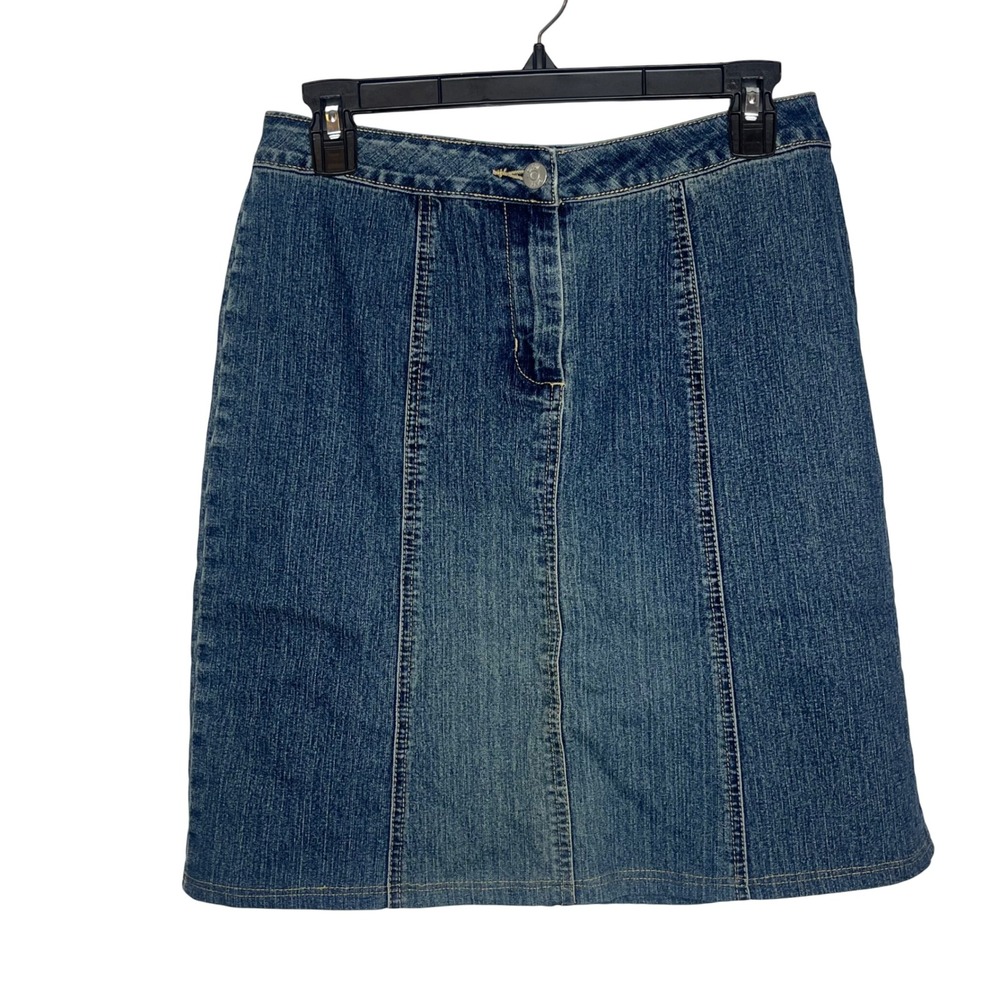 Cabi‎ Blue Denim Paneled Mini Skirt Size Medium Wash Stretch Cotton